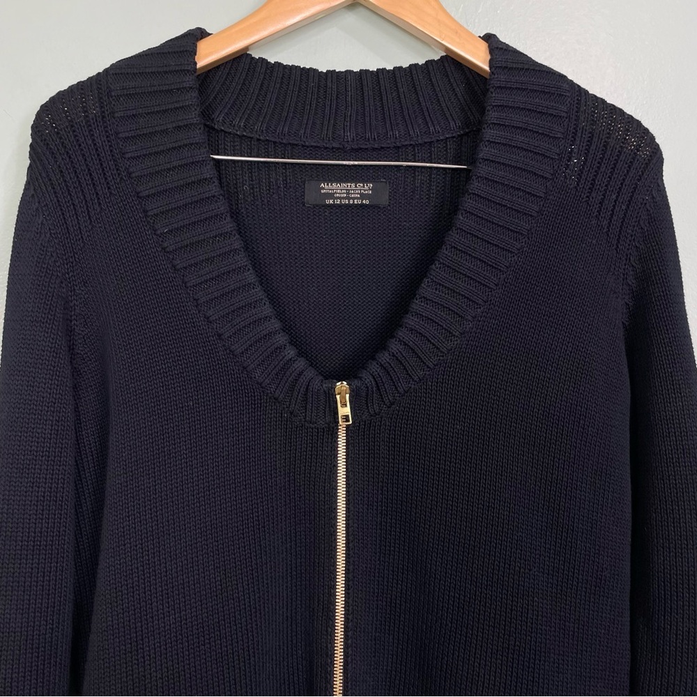 All Saint Spitafields Contrast Knit Long Cardigan Black Size 8 - Picture 3 of 12